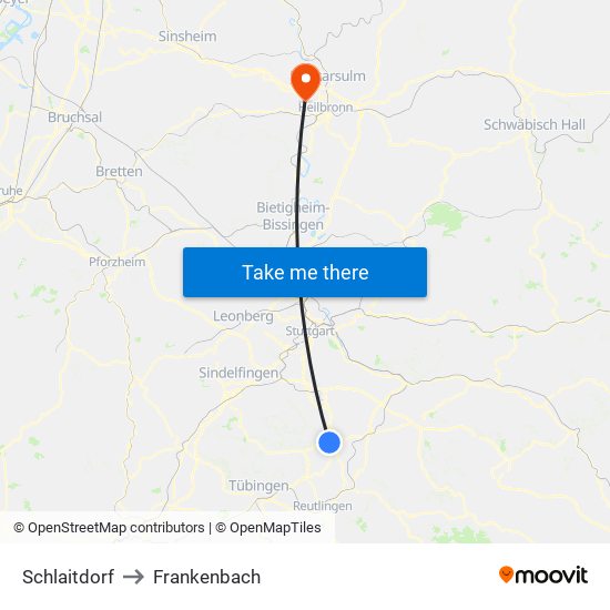 Schlaitdorf to Frankenbach map