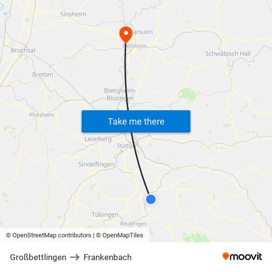 Großbettlingen to Frankenbach map