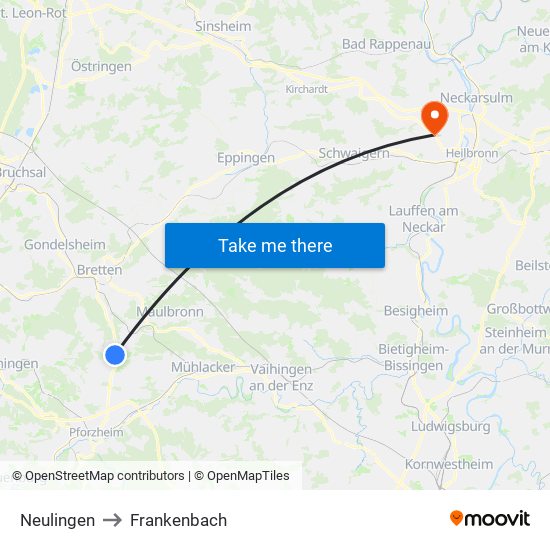 Neulingen to Frankenbach map