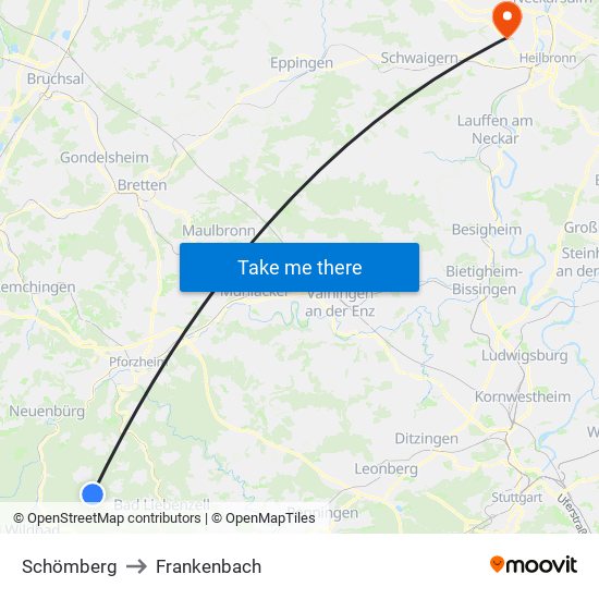 Schömberg to Frankenbach map