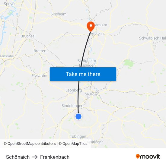 Schönaich to Frankenbach map