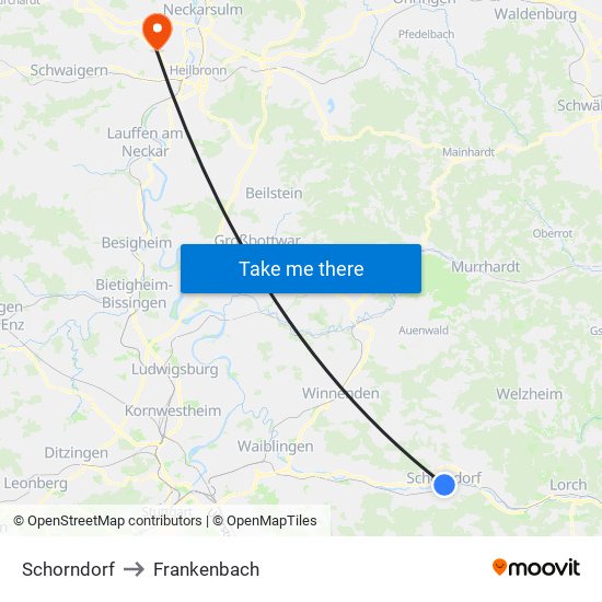 Schorndorf to Frankenbach map