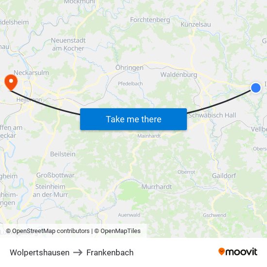 Wolpertshausen to Frankenbach map