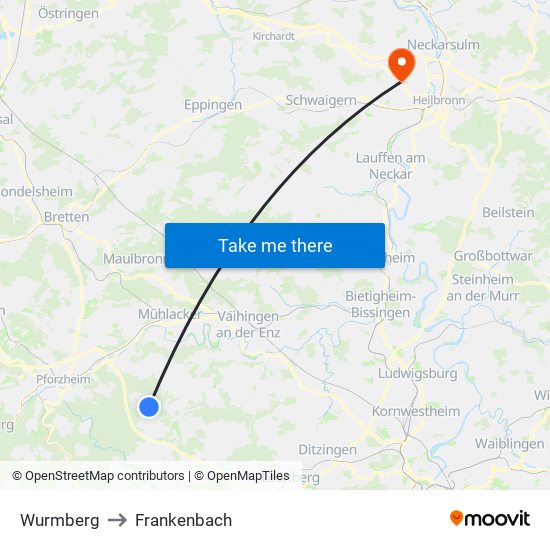 Wurmberg to Frankenbach map