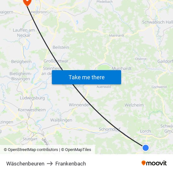 Wäschenbeuren to Frankenbach map