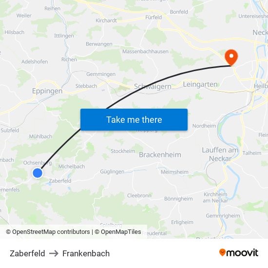 Zaberfeld to Frankenbach map