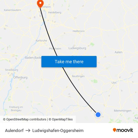 Aulendorf to Ludwigshafen-Oggersheim map