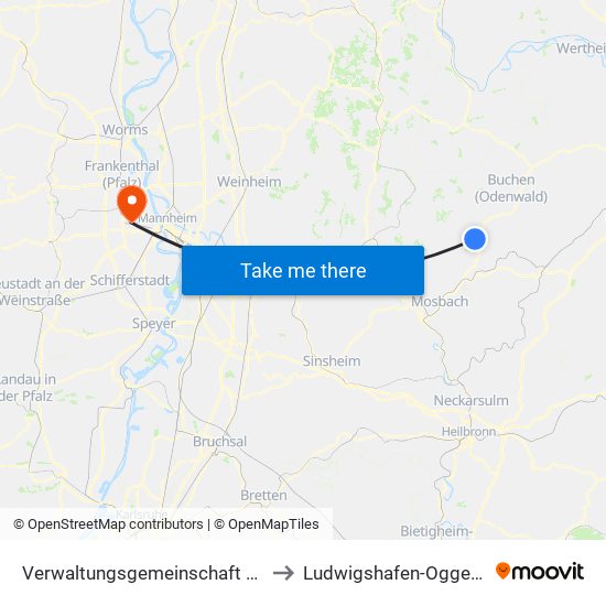 Verwaltungsgemeinschaft Limbach to Ludwigshafen-Oggersheim map