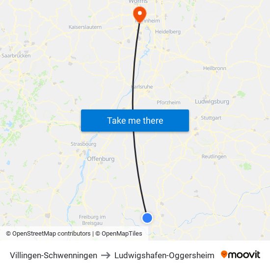 Villingen-Schwenningen to Ludwigshafen-Oggersheim map