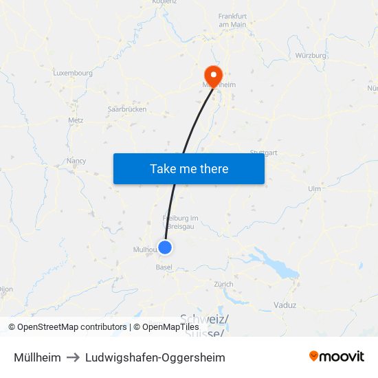 Müllheim to Ludwigshafen-Oggersheim map