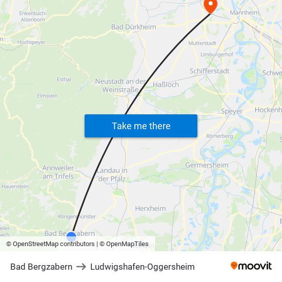 Bad Bergzabern to Ludwigshafen-Oggersheim map