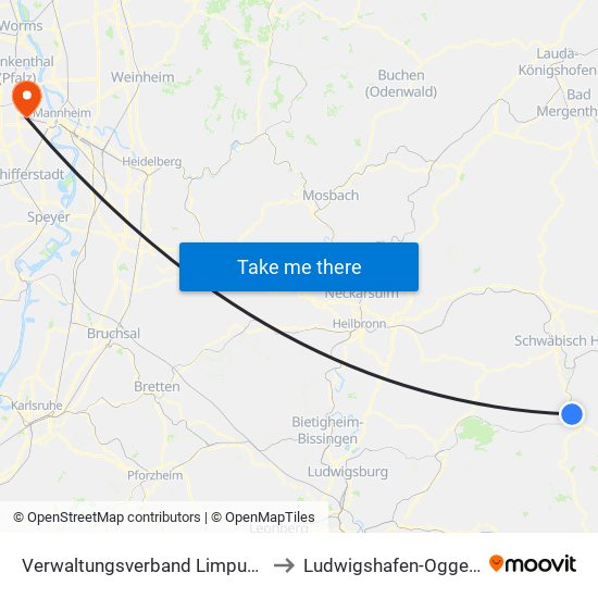 Verwaltungsverband Limpurger Land to Ludwigshafen-Oggersheim map