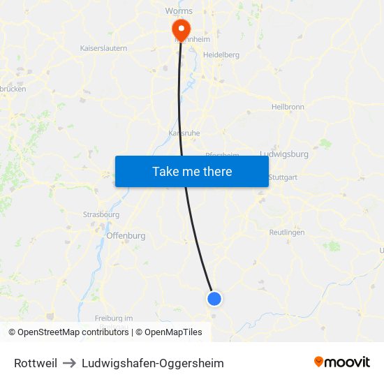 Rottweil to Ludwigshafen-Oggersheim map