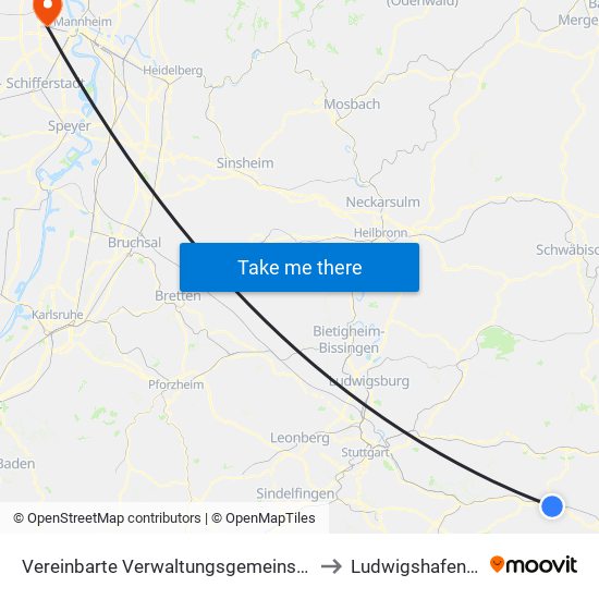 Vereinbarte Verwaltungsgemeinschaft Der Stadt Göppingen to Ludwigshafen-Oggersheim map