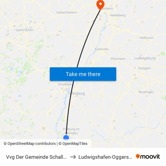 Vvg Der Gemeinde Schallstadt to Ludwigshafen-Oggersheim map