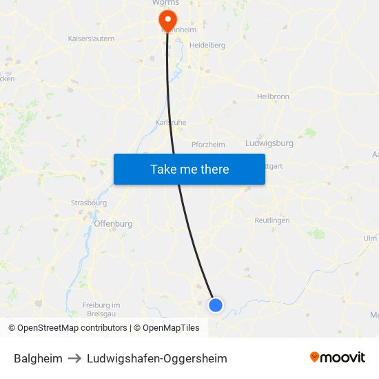 Balgheim to Ludwigshafen-Oggersheim map