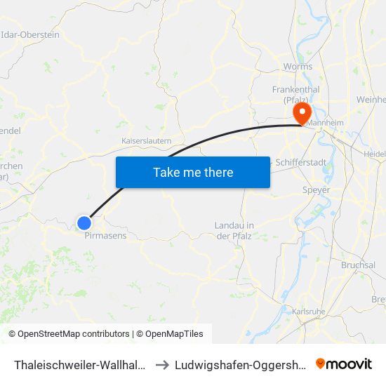 Thaleischweiler-Wallhalben to Ludwigshafen-Oggersheim map