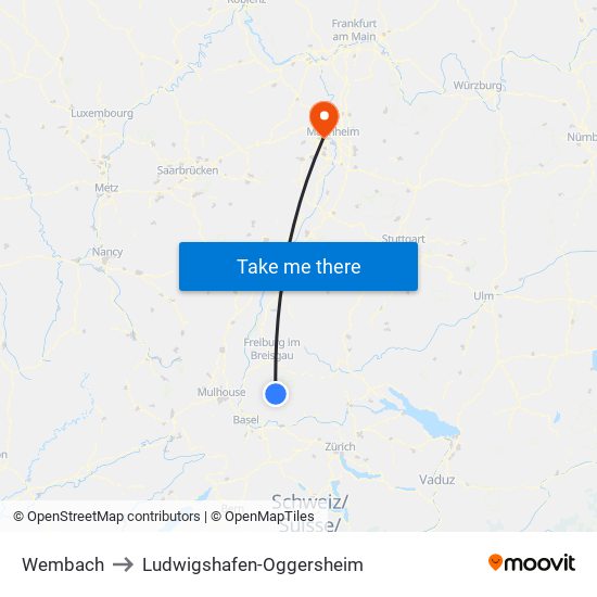 Wembach to Ludwigshafen-Oggersheim map