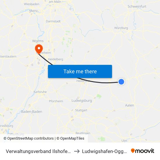 Verwaltungsverband Ilshofen-Vellberg to Ludwigshafen-Oggersheim map