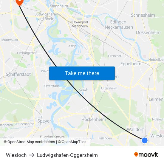 Wiesloch to Ludwigshafen-Oggersheim map