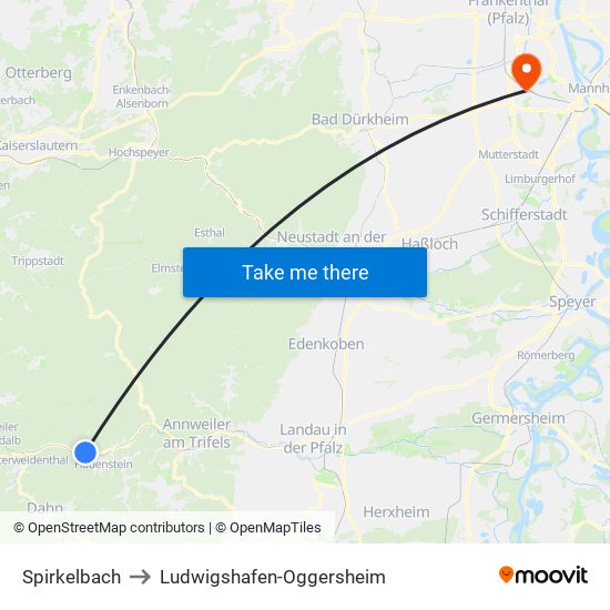 Spirkelbach to Ludwigshafen-Oggersheim map