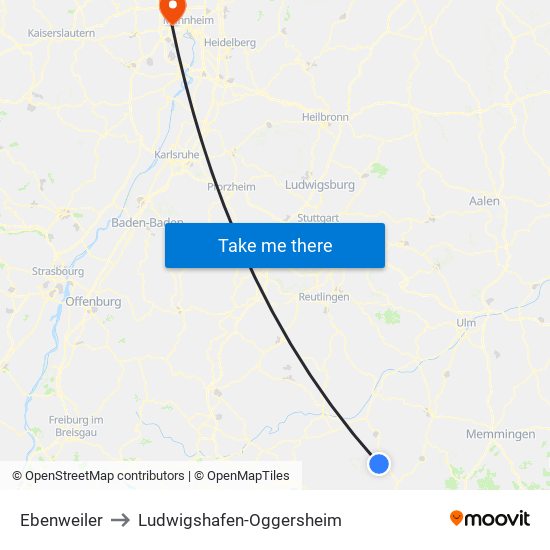 Ebenweiler to Ludwigshafen-Oggersheim map