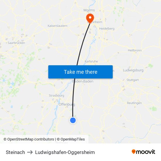 Steinach to Ludwigshafen-Oggersheim map