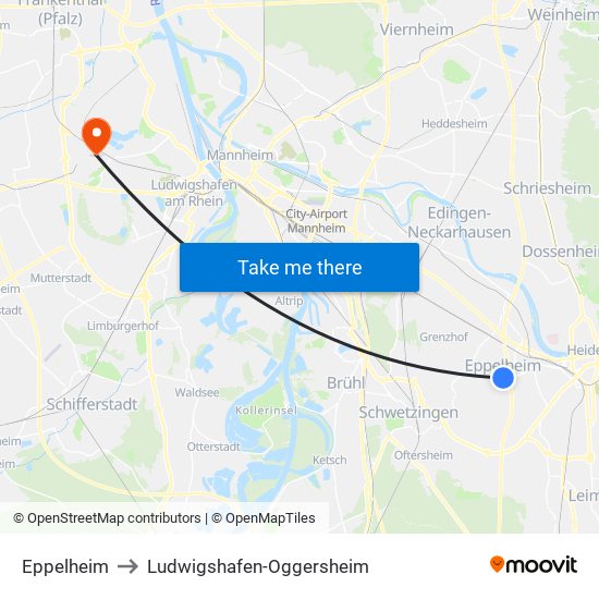 Eppelheim to Ludwigshafen-Oggersheim map