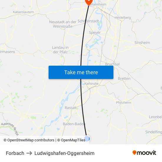 Forbach to Ludwigshafen-Oggersheim map