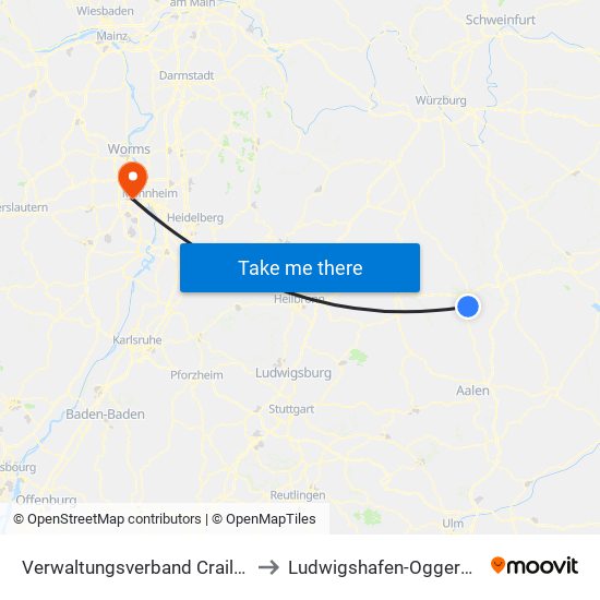 Verwaltungsverband Crailsheim to Ludwigshafen-Oggersheim map