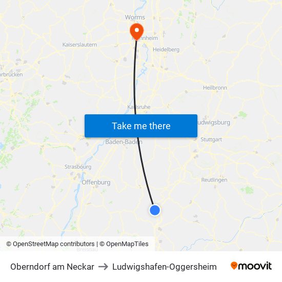 Oberndorf am Neckar to Ludwigshafen-Oggersheim map