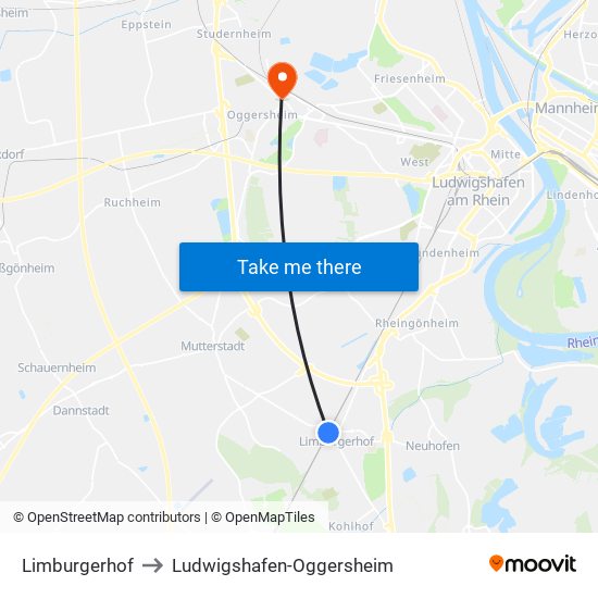 Limburgerhof to Ludwigshafen-Oggersheim map