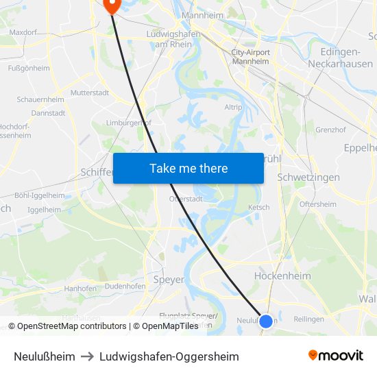 Neulußheim to Ludwigshafen-Oggersheim map