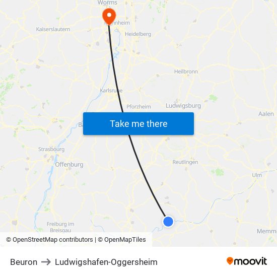 Beuron to Ludwigshafen-Oggersheim map