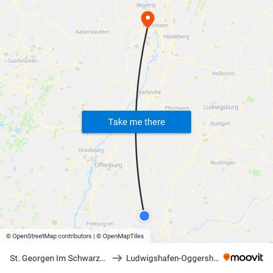 St. Georgen Im Schwarzwald to Ludwigshafen-Oggersheim map