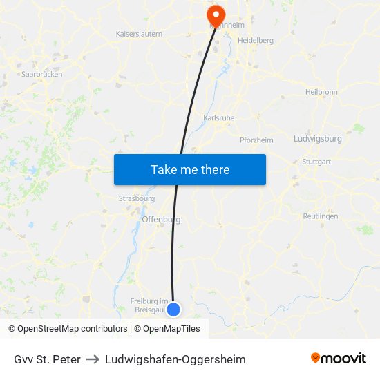 Gvv St. Peter to Ludwigshafen-Oggersheim map