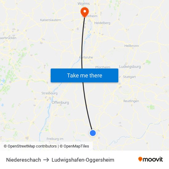 Niedereschach to Ludwigshafen-Oggersheim map