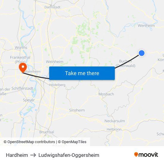 Hardheim to Ludwigshafen-Oggersheim map