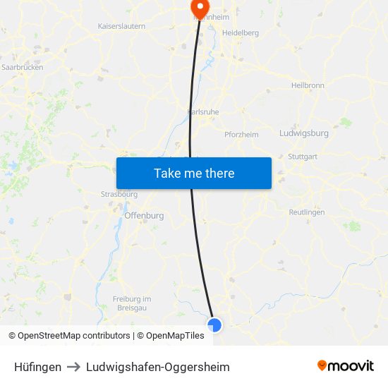 Hüfingen to Ludwigshafen-Oggersheim map