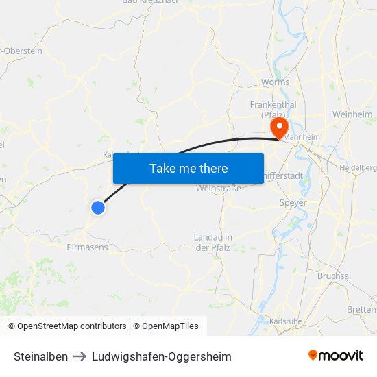 Steinalben to Ludwigshafen-Oggersheim map