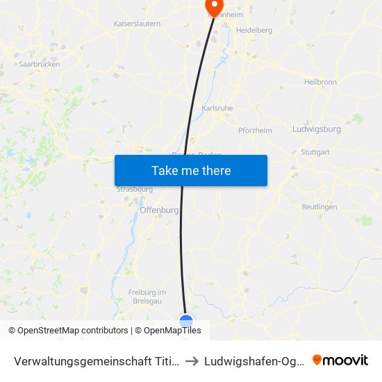 Verwaltungsgemeinschaft Titisee-Neustadt to Ludwigshafen-Oggersheim map