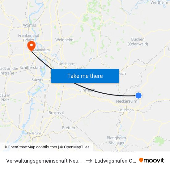 Verwaltungsgemeinschaft Neuenstadt am Kocher to Ludwigshafen-Oggersheim map