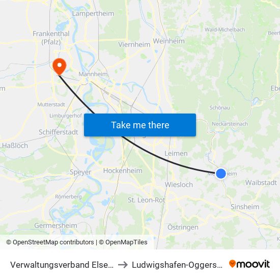 Verwaltungsverband Elsenztal to Ludwigshafen-Oggersheim map