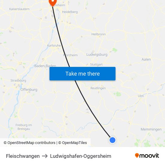 Fleischwangen to Ludwigshafen-Oggersheim map