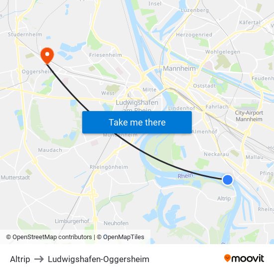 Altrip to Ludwigshafen-Oggersheim map