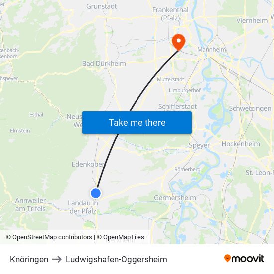 Knöringen to Ludwigshafen-Oggersheim map