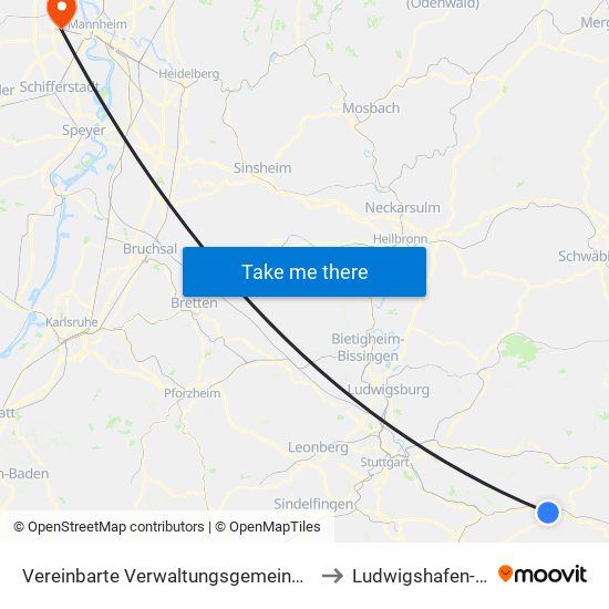 Vereinbarte Verwaltungsgemeinschaft Der Stadt Uhingen to Ludwigshafen-Oggersheim map