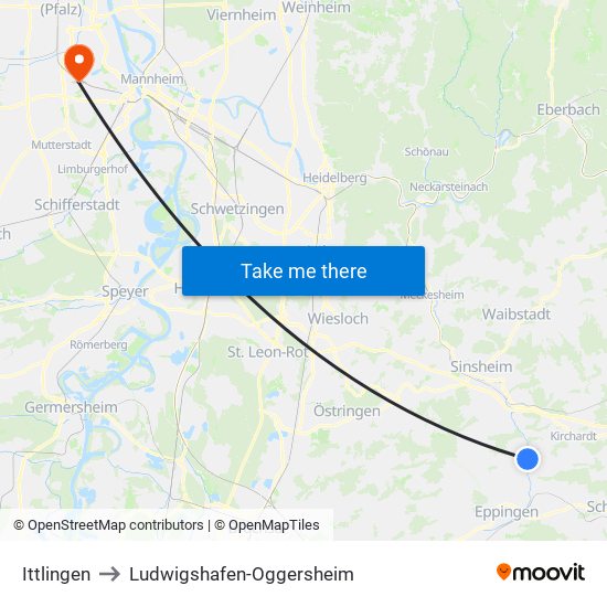 Ittlingen to Ludwigshafen-Oggersheim map