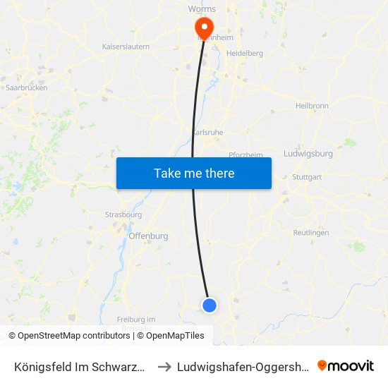 Königsfeld Im Schwarzwald to Ludwigshafen-Oggersheim map