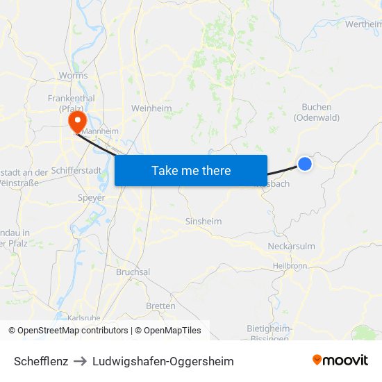 Schefflenz to Ludwigshafen-Oggersheim map